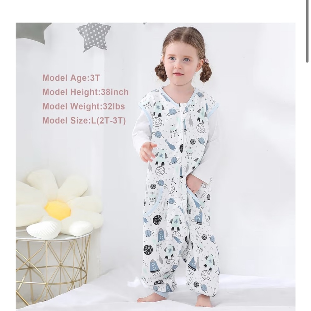 Amazon Kids White & Blue Space Print Pajama Sleep Sack